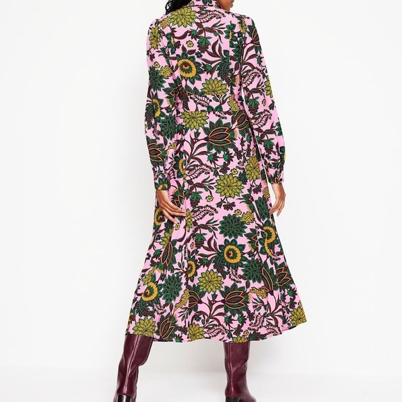 Boden Pink and Green Floral Long Sleeve Dress